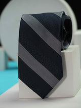 Navy Blue & Grey Stripe Handmade Silk Necktie