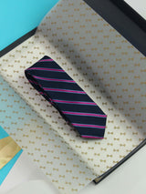 Navy Blue & Pink Stripe Handmade Silk Necktie