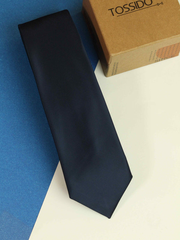 Blue Solid Woven Necktie