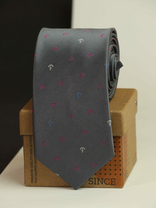 Grey Anchor Woven Necktie