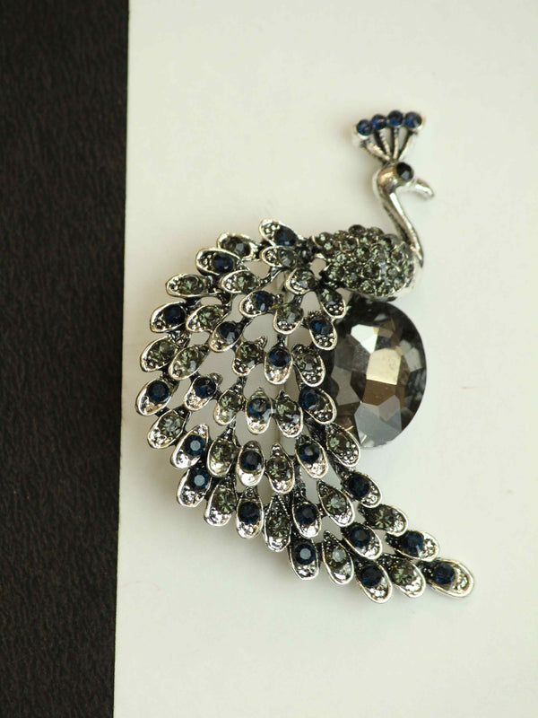 Silver Peacock Brooch