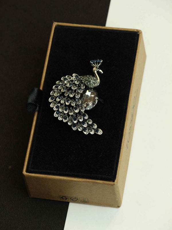 Silver Peacock Brooch