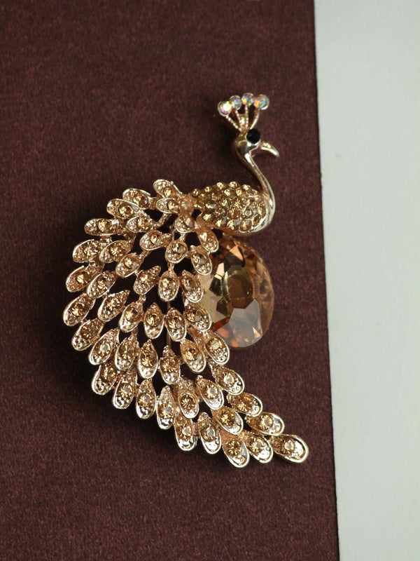 Golden Peacock Brooch