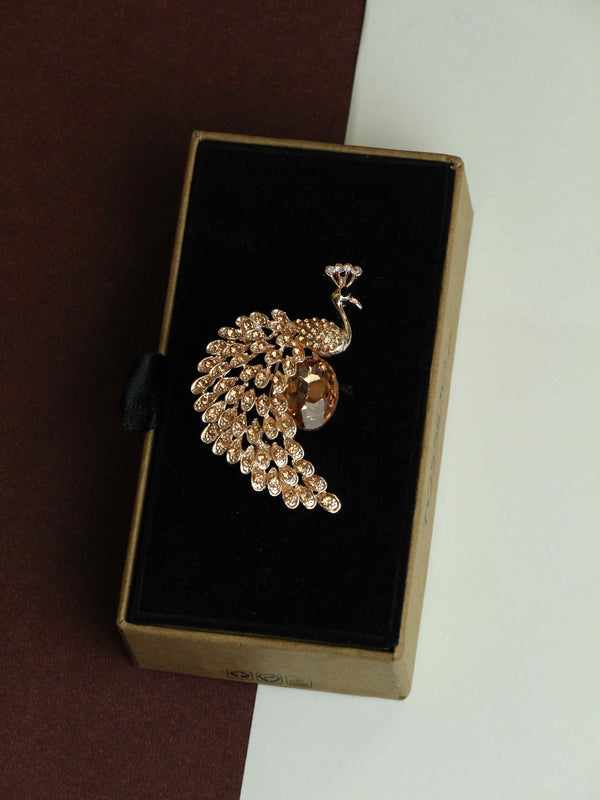 Golden Peacock Brooch