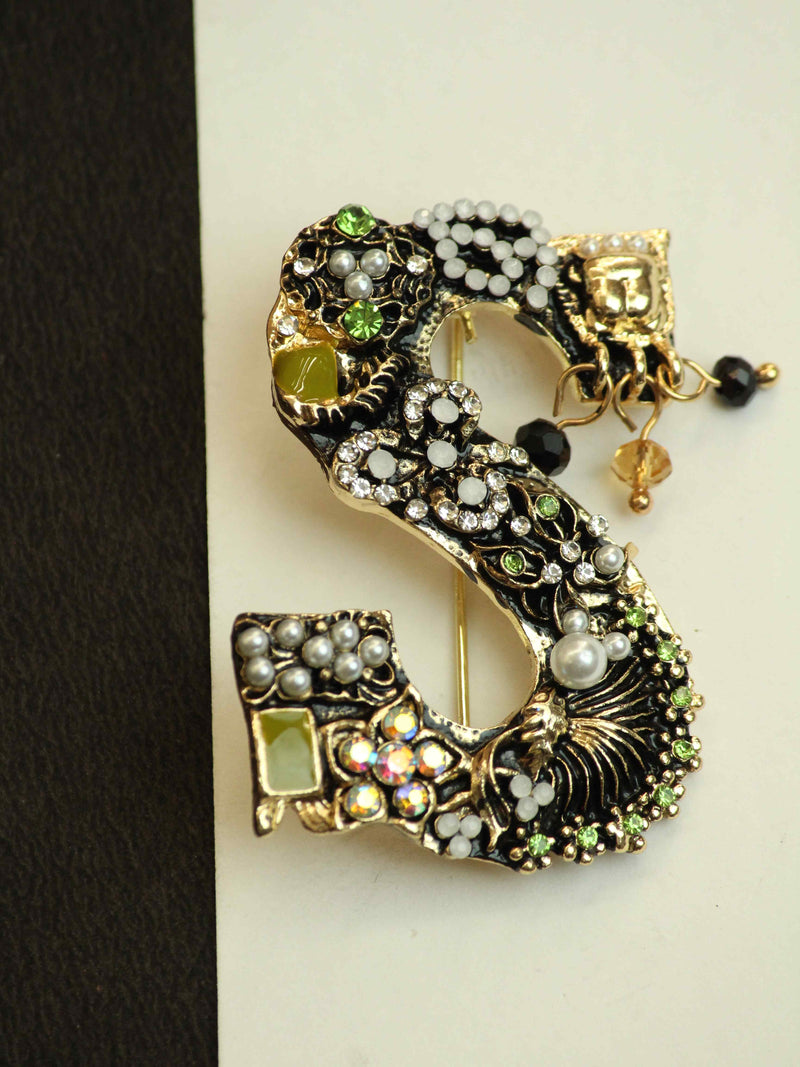 Multicolor Alphabet S Brooch
