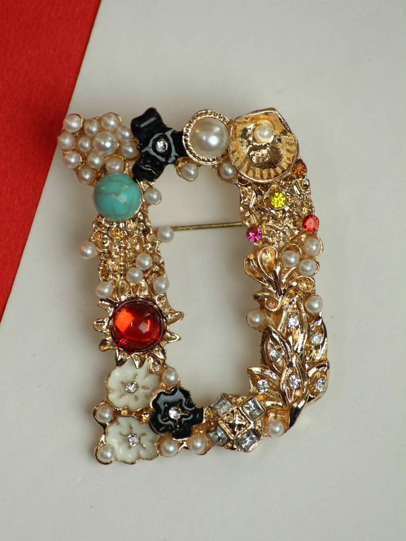 Multicolor Alphabet D Brooch