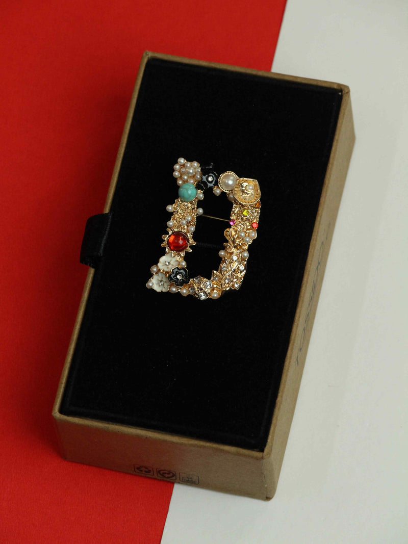 Multicolor Alphabet D Brooch