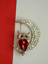 Red & Silver Owl Brooch