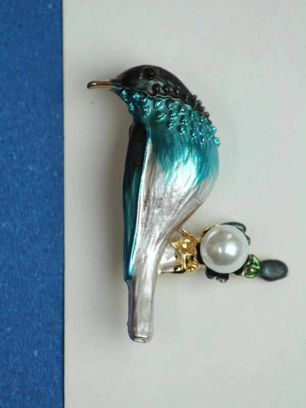 Blue & Silver Bird Brooch