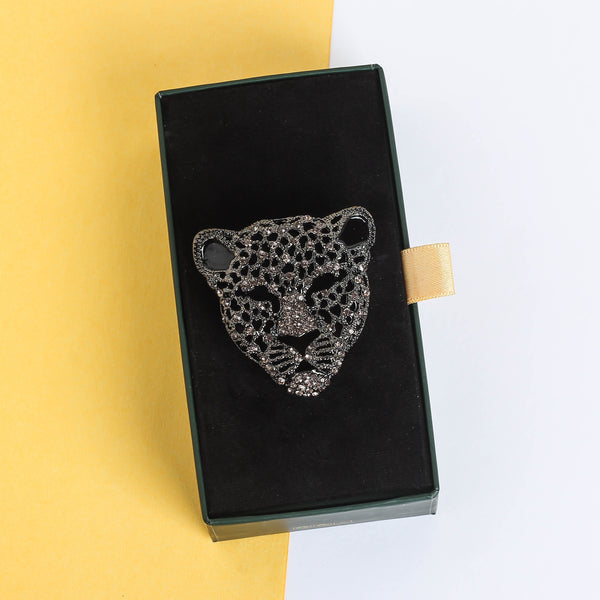 Grey Leopard Brooch