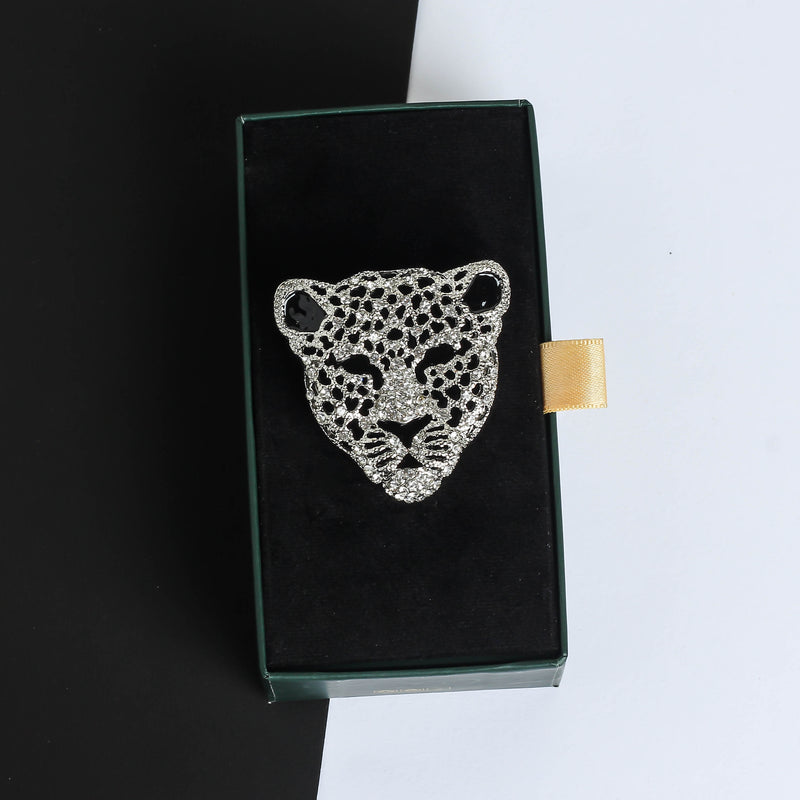 Silver Leopard Brooch