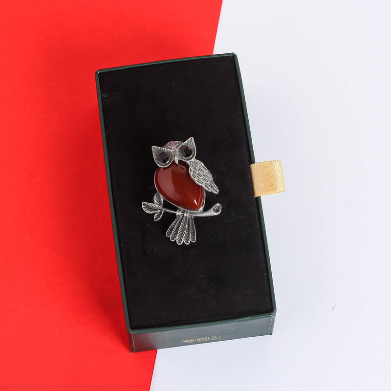 Maroon Owl Brooch