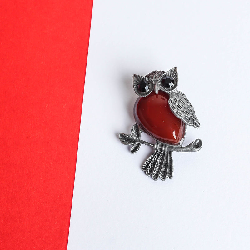 Maroon Owl Brooch