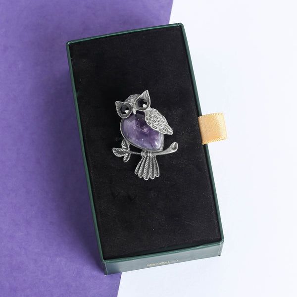 Purple Owl Brooch