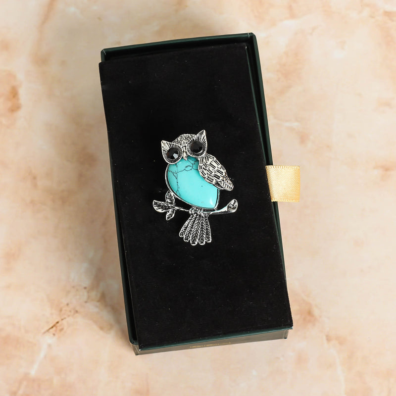 Turquoise Owl Brooch