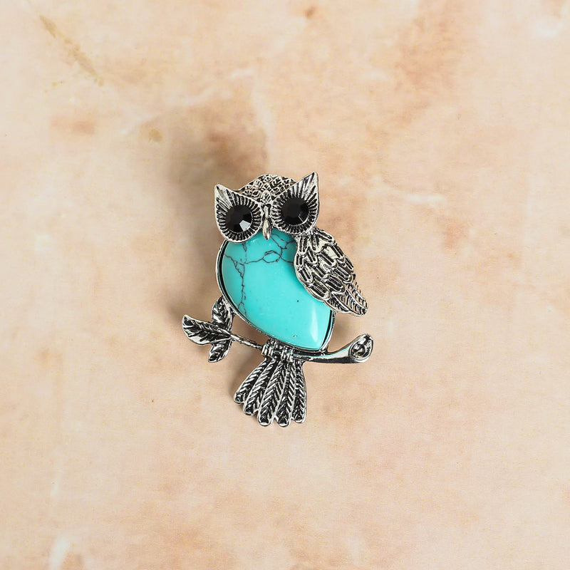 Turquoise Owl Brooch