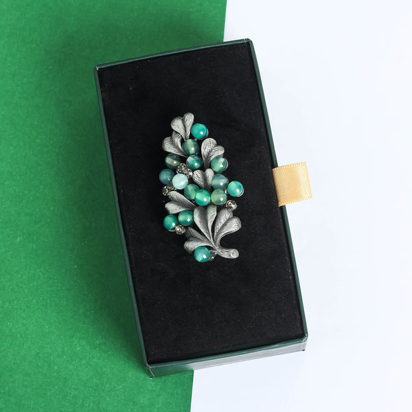 Green Beads Floral Brooch