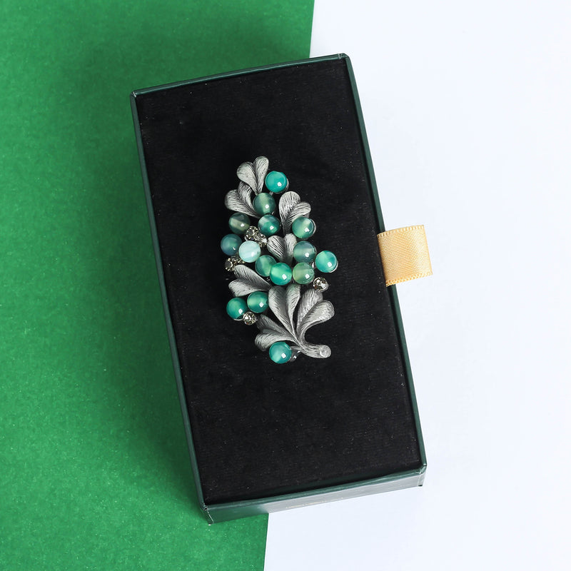 Green Beads Floral Brooch