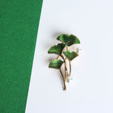 Green Gingko Leaf Brooch