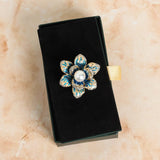 Teal & Cream Flower Brooch