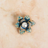 Teal & Cream Flower Brooch