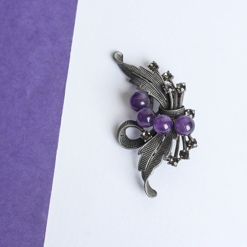 Purple Gemstone Leaf Brooch