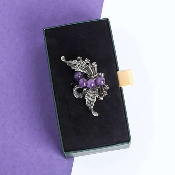 Purple Gemstone Leaf Brooch