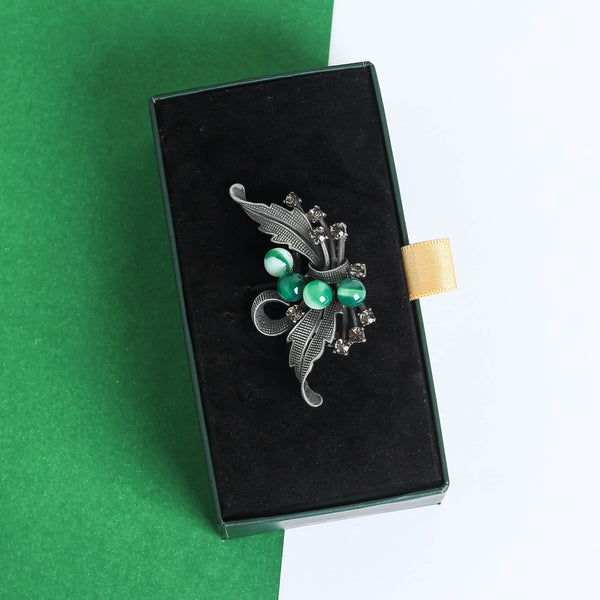 Green Gemstone Leaf Brooch