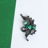 Green Gemstone Leaf Brooch