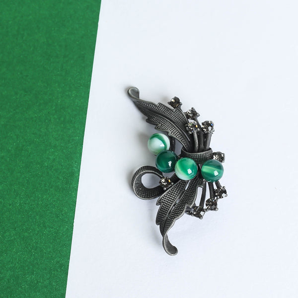 Green Gemstone Leaf Brooch