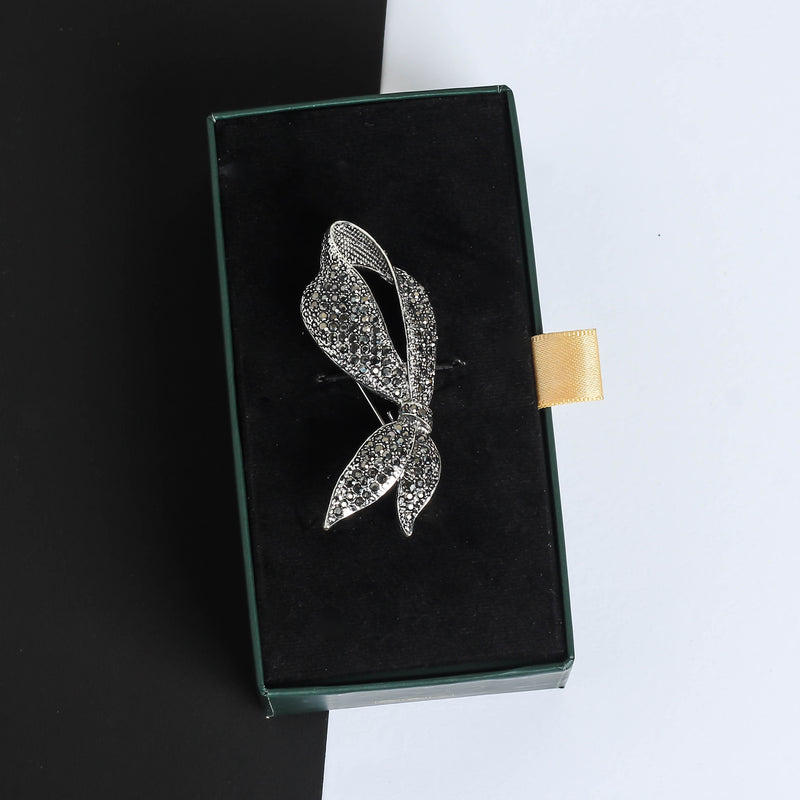 Silver Bow Leaf Brooch