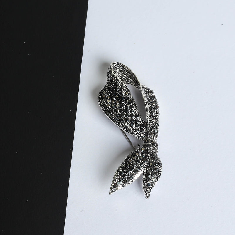 Silver Bow Leaf Brooch