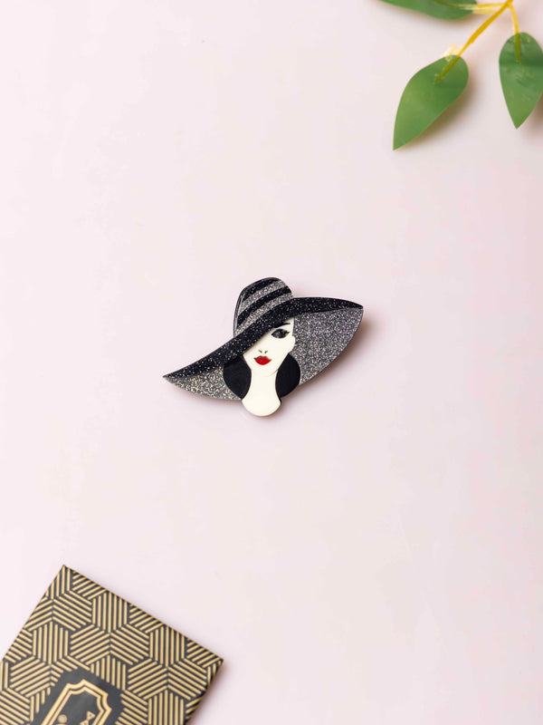 Vintage-Inspired Lady Face Enamel Brooch