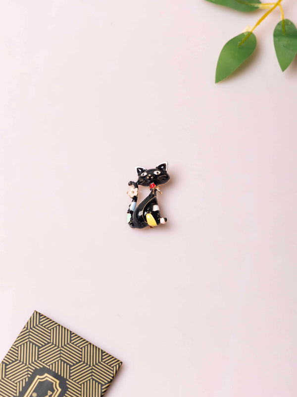Whimsical Black Cat Brooch