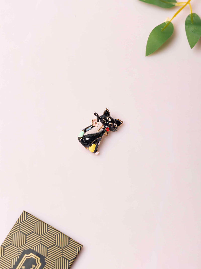 Whimsical Black Cat Brooch