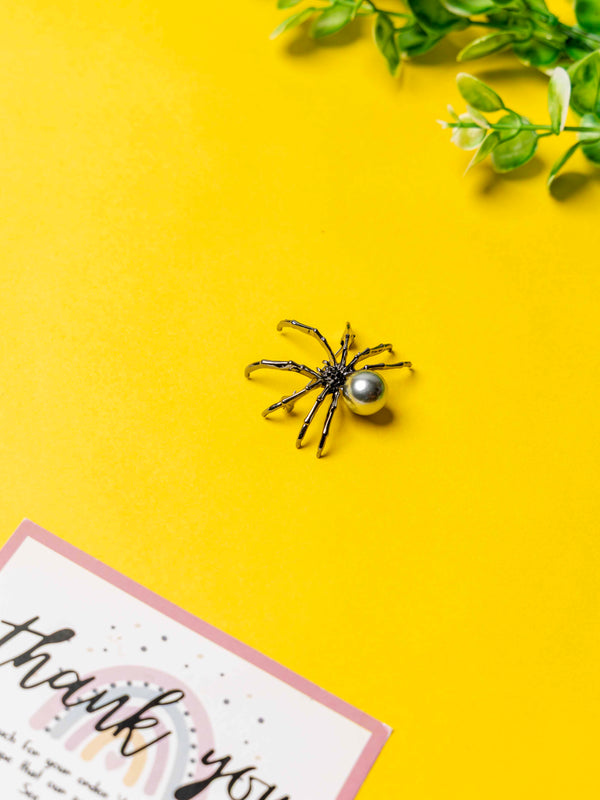 Bold Spider Brooch with Pearl Accent