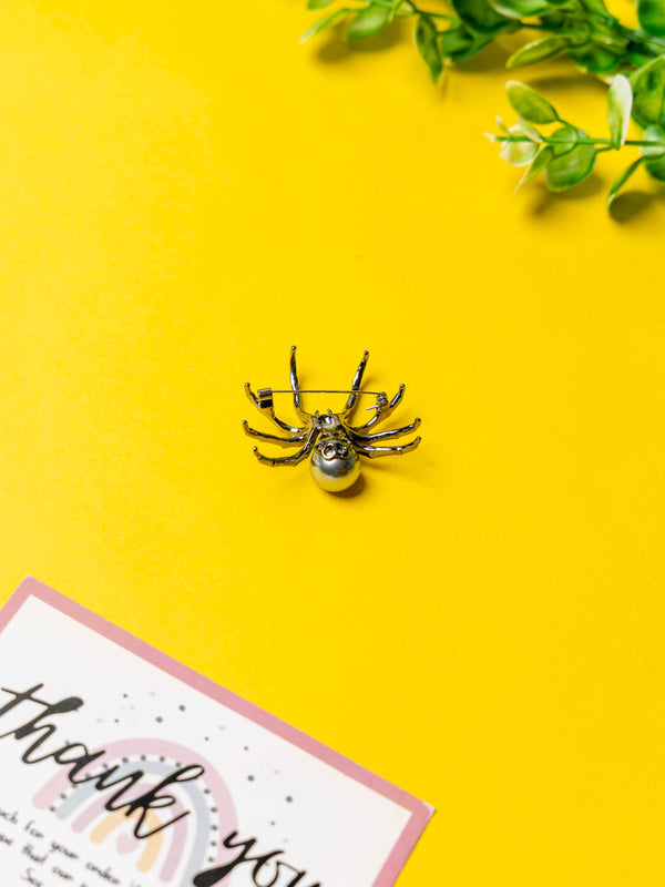 Bold Spider Brooch with Pearl Accent
