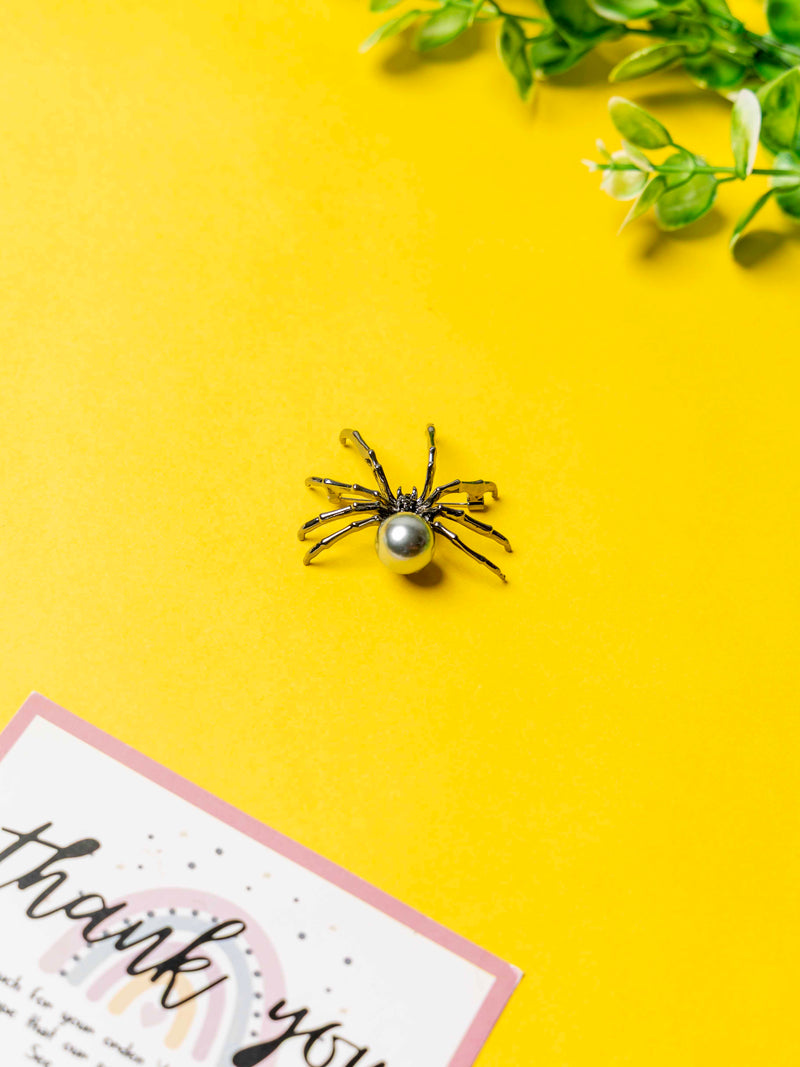 Bold Spider Brooch with Pearl Accent