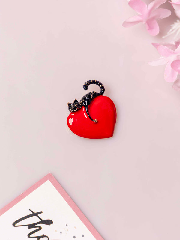 Cat & Heart Brooch
