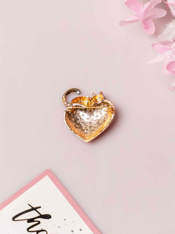 Cat & Heart Brooch