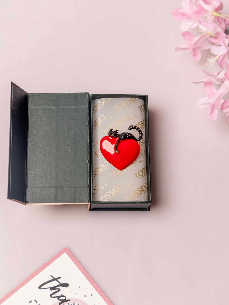 Cat & Heart Brooch
