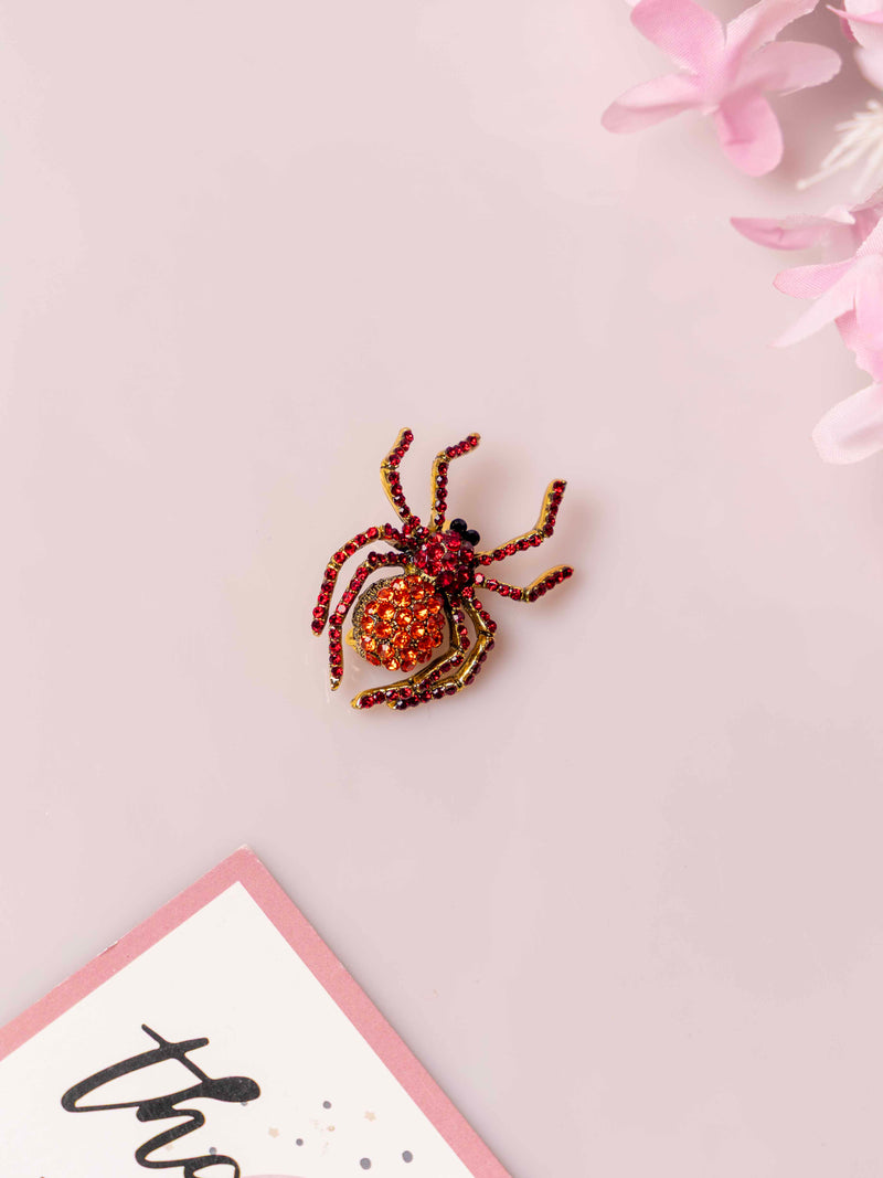 Red Spider Brooch with Crystal Embellishments