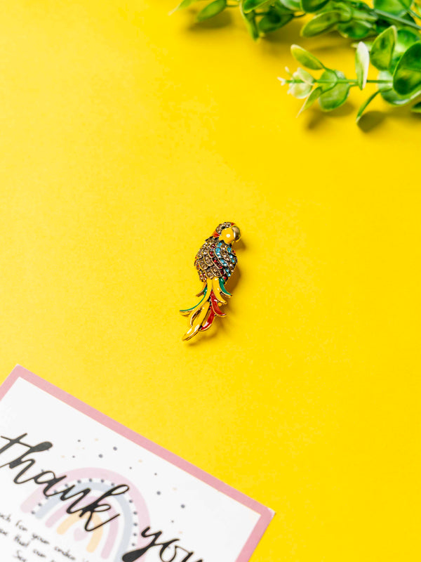 Colorful Parrot Brooch with Crystal Detailing
