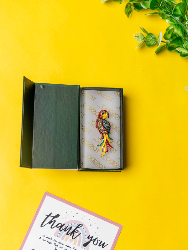 Colorful Parrot Brooch with Crystal Detailing