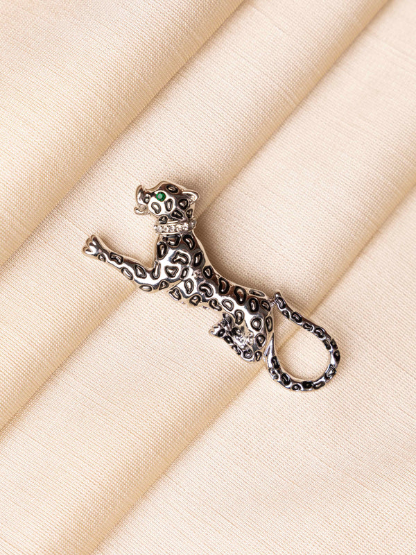 Silver Leopard Brooch