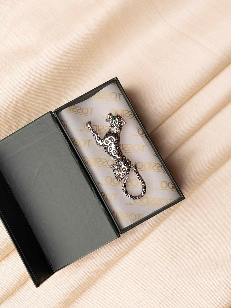Silver Leopard Brooch