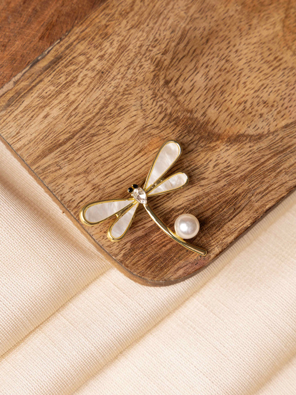 Pearl Wing Dragonfly Brooch
