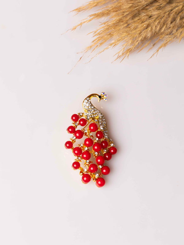 Ruby Peacock Plume Brooch