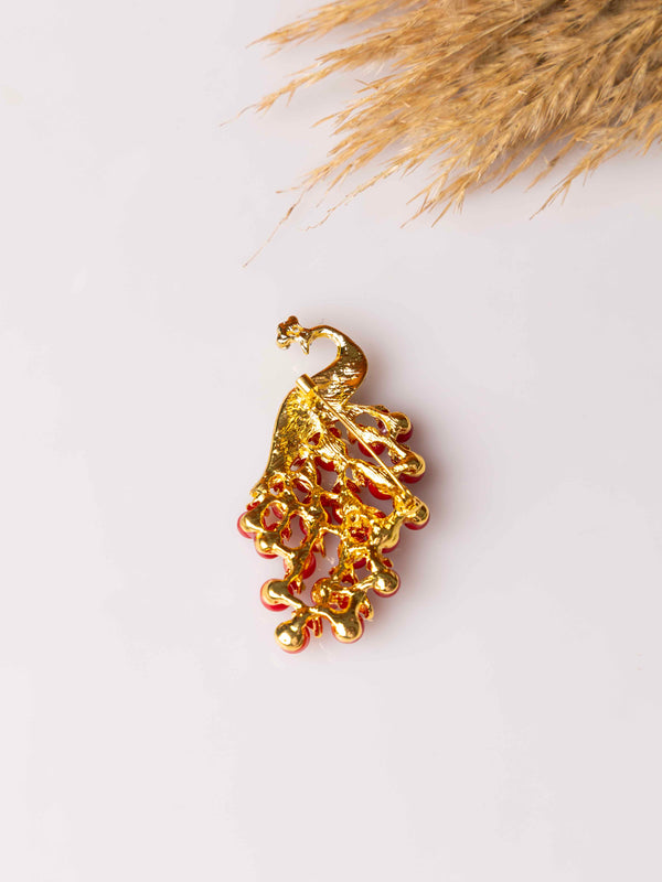 Ruby Peacock Plume Brooch