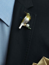 Gold & White Bird Brooch